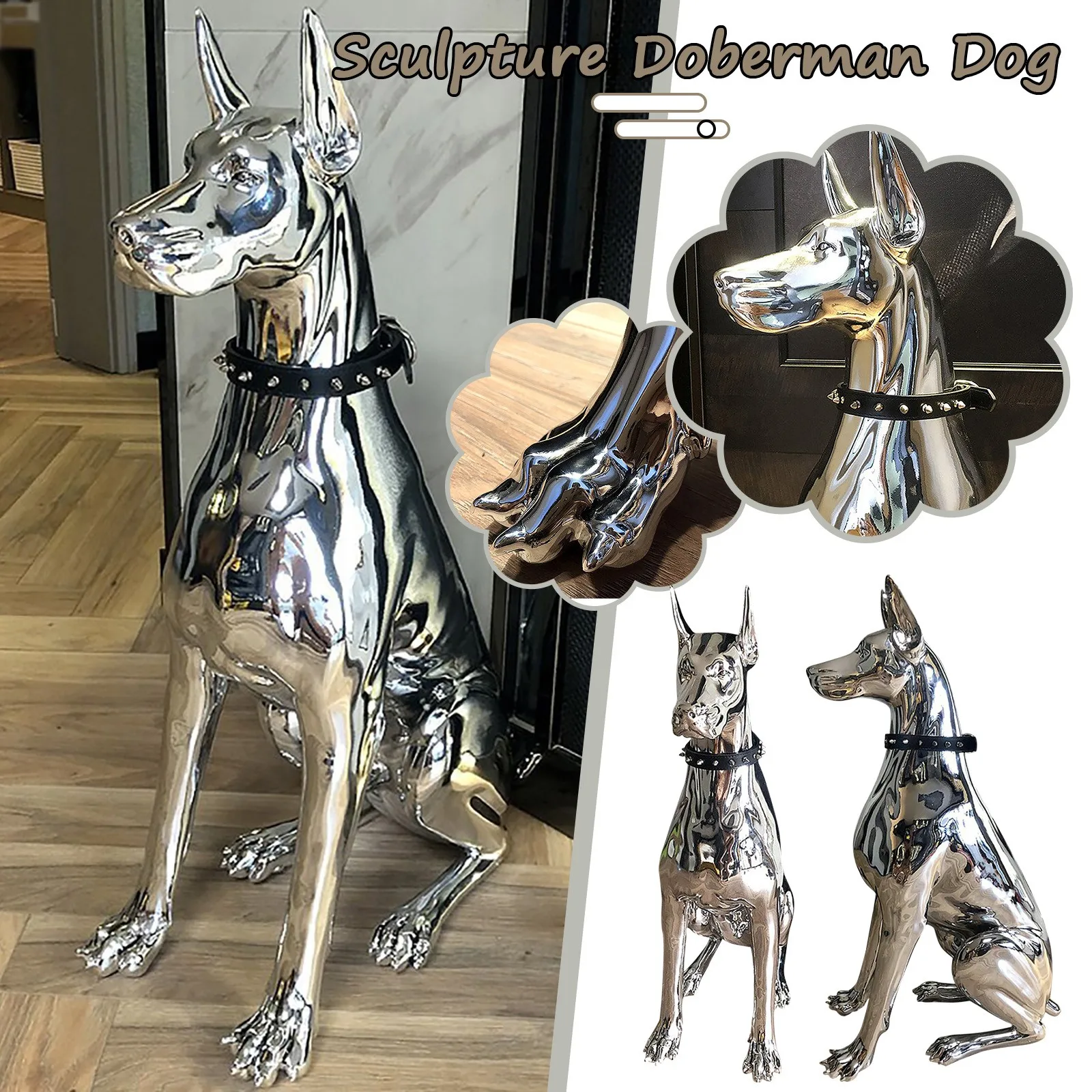 

Home Decor Sculpture Doberman Dog Small Size Art Animal Statues Figurine Room