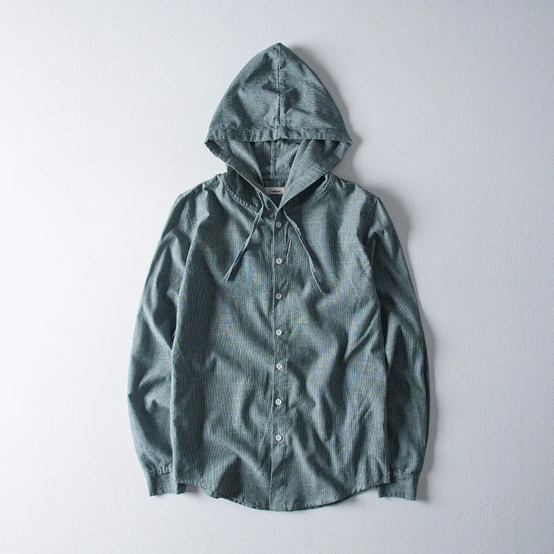 Рубашка мужская с капюшоном модная брендовая Повседневная приталенная в