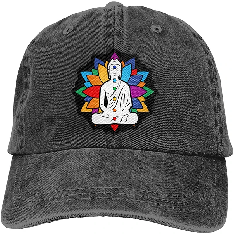 

188 Men Women Baseball Cap Buddha Chakra Meditation Printed Denim Dad Hat Trucker's Cap Sport Black