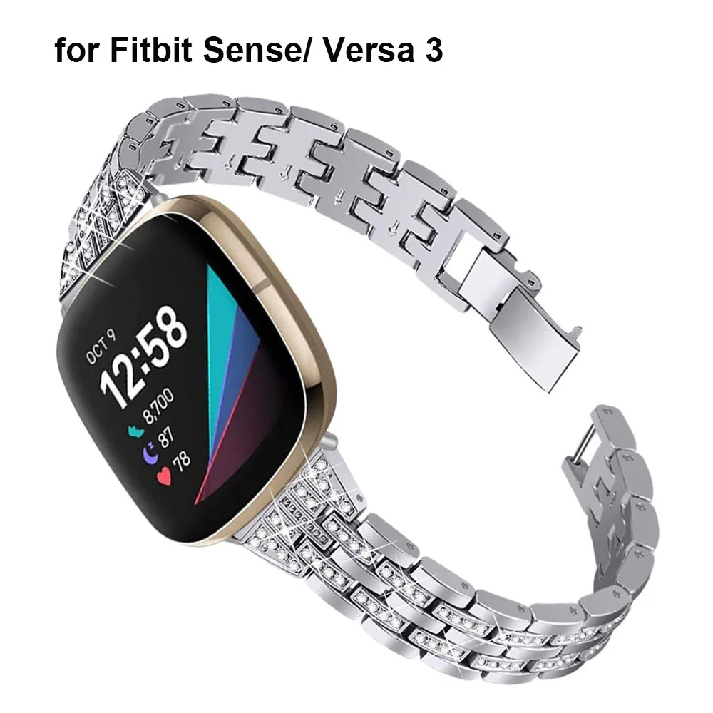 

Silm Band for Fitbit Versa 3/Fitbit Sense Band Women Bling Jewelry Diamond Metal Strap Replacement for Fitbit Versa 3 Watchband