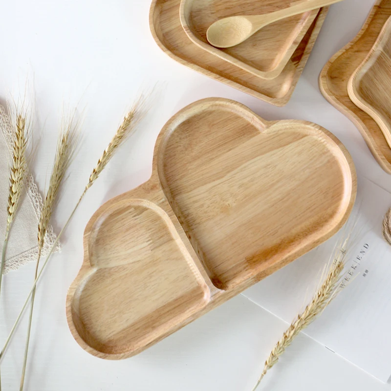 Japan Style Wooden plate love breakfast plate western bread plate star snack plate oak grid Tray