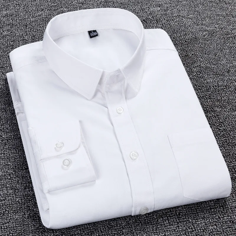 100% cotton shirt men's solid color oxford shirt men's young and middle-aged casual long-sleeved white work shirt men clothing