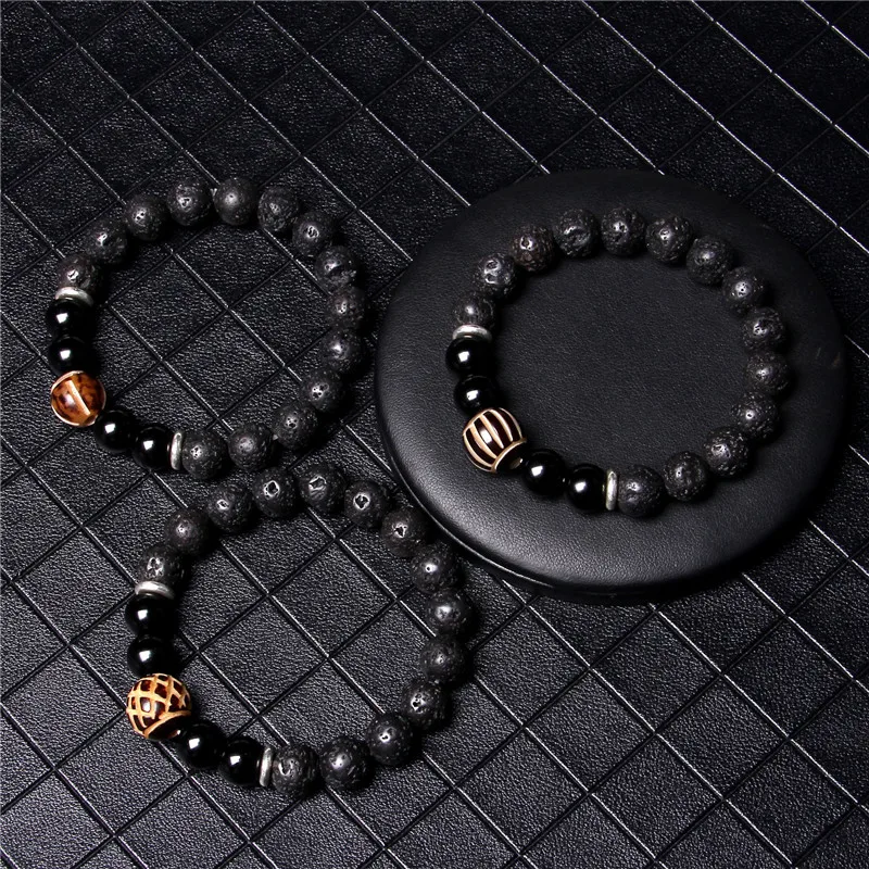 10 мм ручной работы натуральный вулканический камень бусы браслет для мужчин