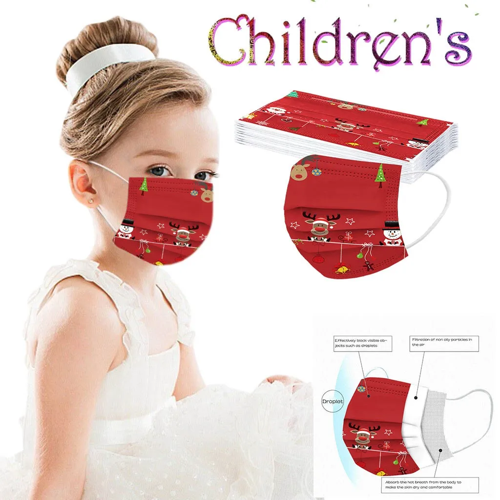 Детские Рождественские трехслойные нетканые уличные защитные дышащие маски с