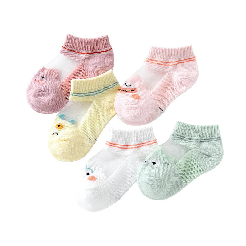Летние носки для новорожденных, 5 пар, тонкие детские носки для девочек, хлопковые Повседневные носки-лодочки для маленьких мальчиков и дево...