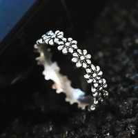 new vintage thai silver black daisy wedding ring chrysanthemum flower silver plated tail ring for women jewelry birthday gifts