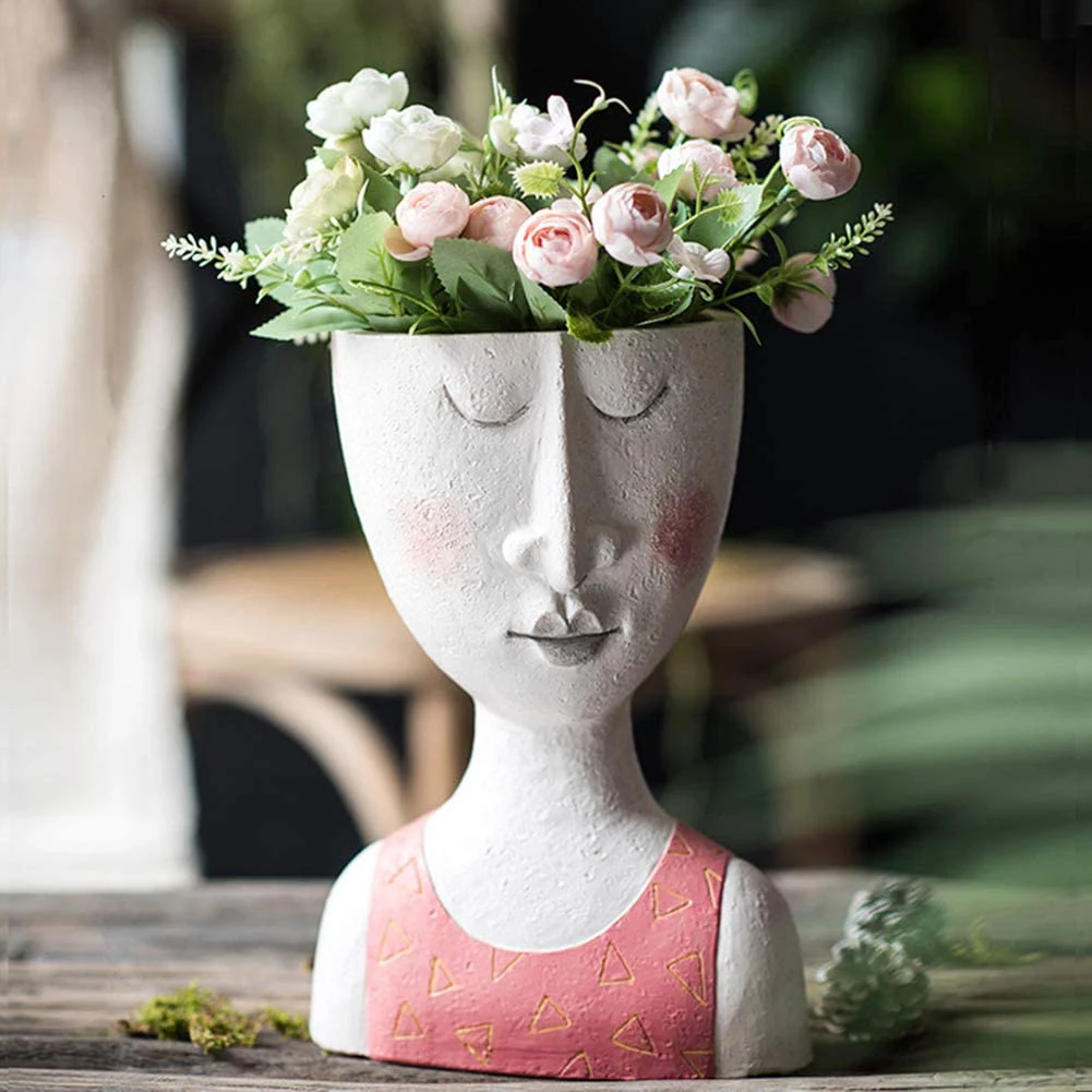 

Art Portrait Flower Pot Vase Sculpture Resin Human Face Family Flower Pot Handmade Garden Storage Flower Arrangement Home Decors