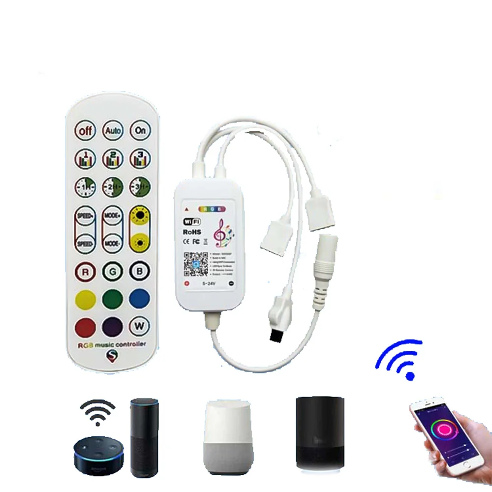 

Tuya WiFi умная светодиодная Управление; Для цветных (RGB) светодиодных лент светильник приложение голосовой 24key ИК музыка Управление работать с ...