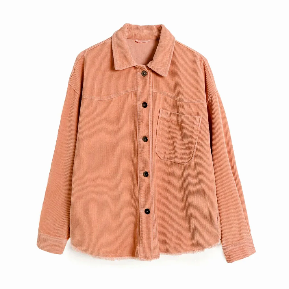 

DiYiG WOMAN 2021 autumn retro Hong Kong style workwear style long sleeve brushed corduroy shirt Women's loose jacket jacket