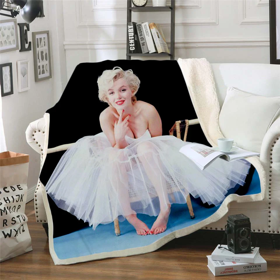 

Флисовое одеяло Marilyn Monroe с 3d рисунком, для кровати, походов, пикника, толстое стеганое одеяло, модное покрывало, одеяло в стиле Sherpa-6