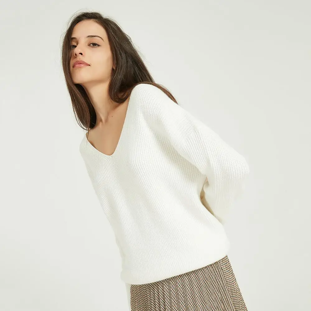 Wixra 2020 Новый базовый однотонный осенне-зимний свободный свитер с v-образным