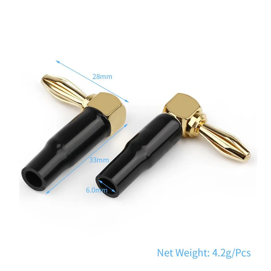 Разъемы типа банан под прямым углом аудиоадаптер с позолоченным разъемом 90