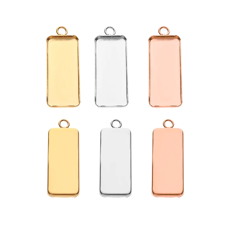 

10pcs Stainless Steel Rectangle Rose Gold 10x25mm Blank Bezel Pendant Cabochon Base For DIY Jewelry Making Acccessories