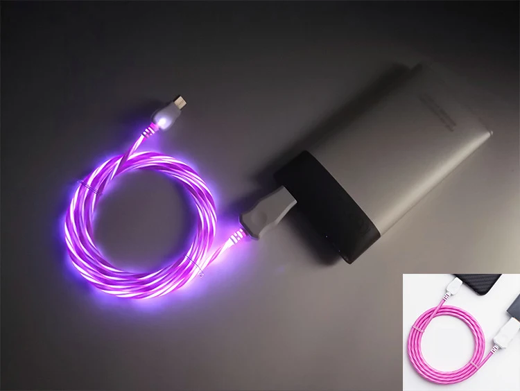 Светодиодный светящийся струящийся кабель Micro usb type C адаптер быстрой зарядки для телефона Microusb type-C зарядное устройство для передачи данных usb c для iphone samsung xiaomi