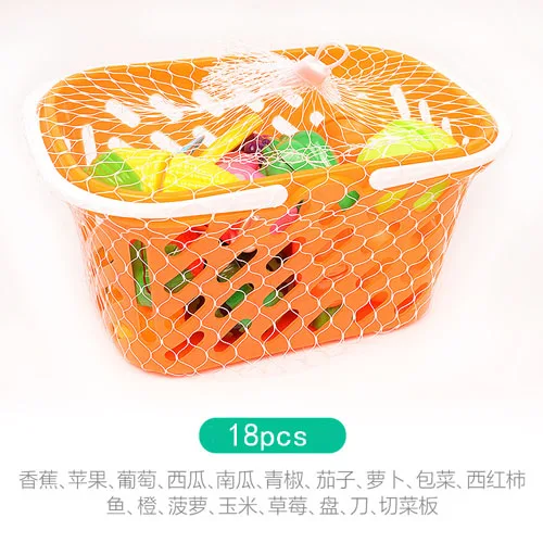 18pcs with Basket Прямая ; набор из 10 шт./компл. Пластик Кухня комплекты Монтессори взаимодействие между родителями и детьми нарезать овощи и фрукты для детей - Цвет: 18pcs with Basket