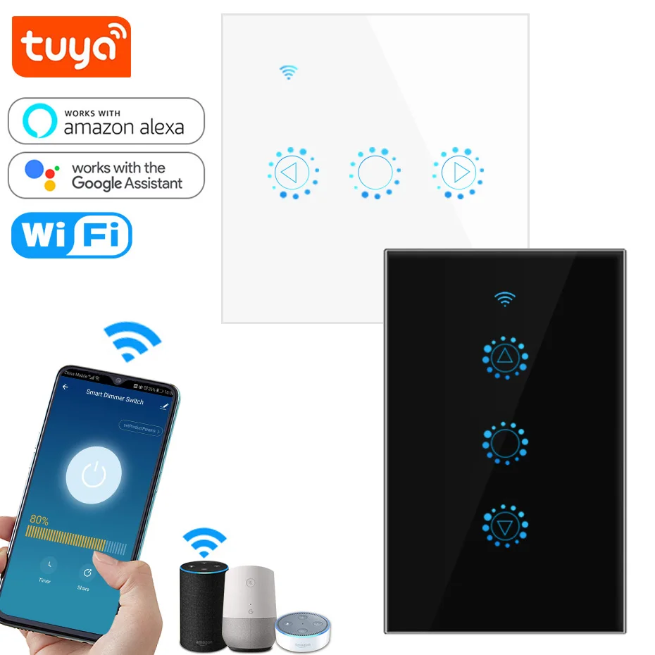 

Умный диммер Tuya с Wi-Fi, стеклянная панель, водонепроницаемые настенные сенсорные выключатели, стандарт США/ЕС/Великобритании, 110 В, 220 В, работ...