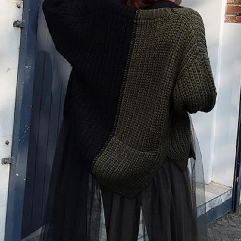 RealShe Long Cardigan Women Full Sleeve Patchwork Mesh Sweters for Winter Spring Casual Cashmere Sweater |