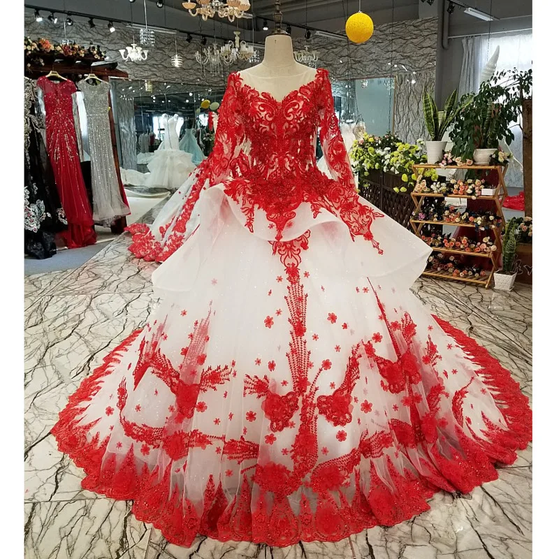 Красное Кружевное Вечернее Платье BGW HT3286 цвета слоновой кости с цветочным