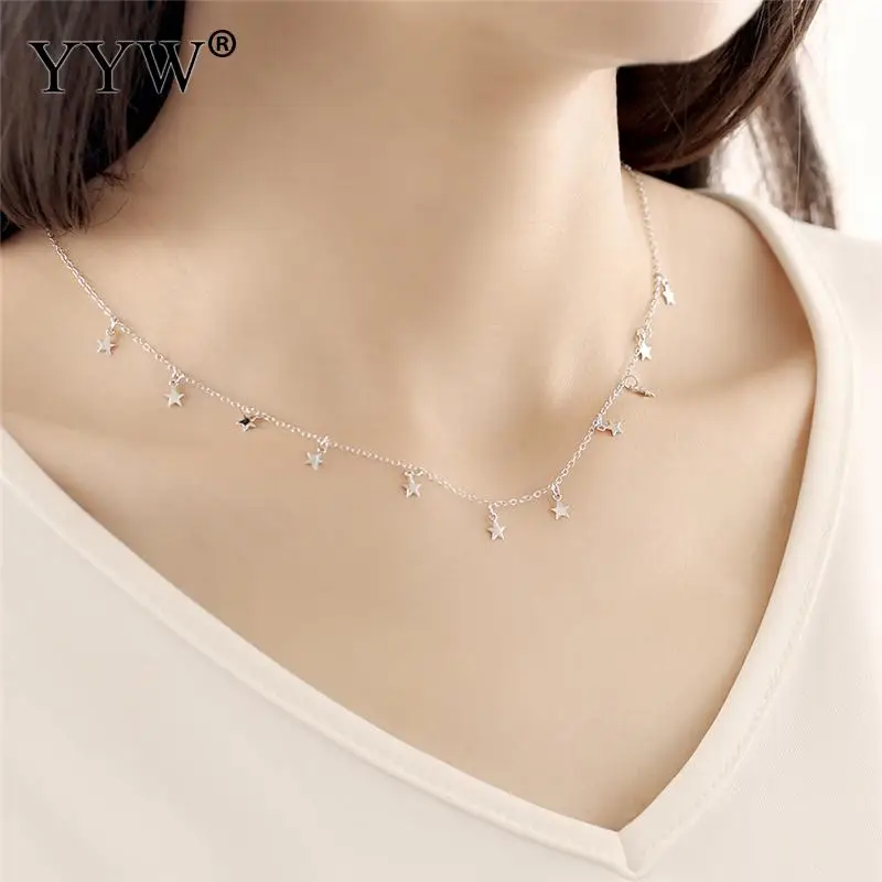 925 стерлингового серебра элегантные женские ожерелья подвески со звездами Collarbone