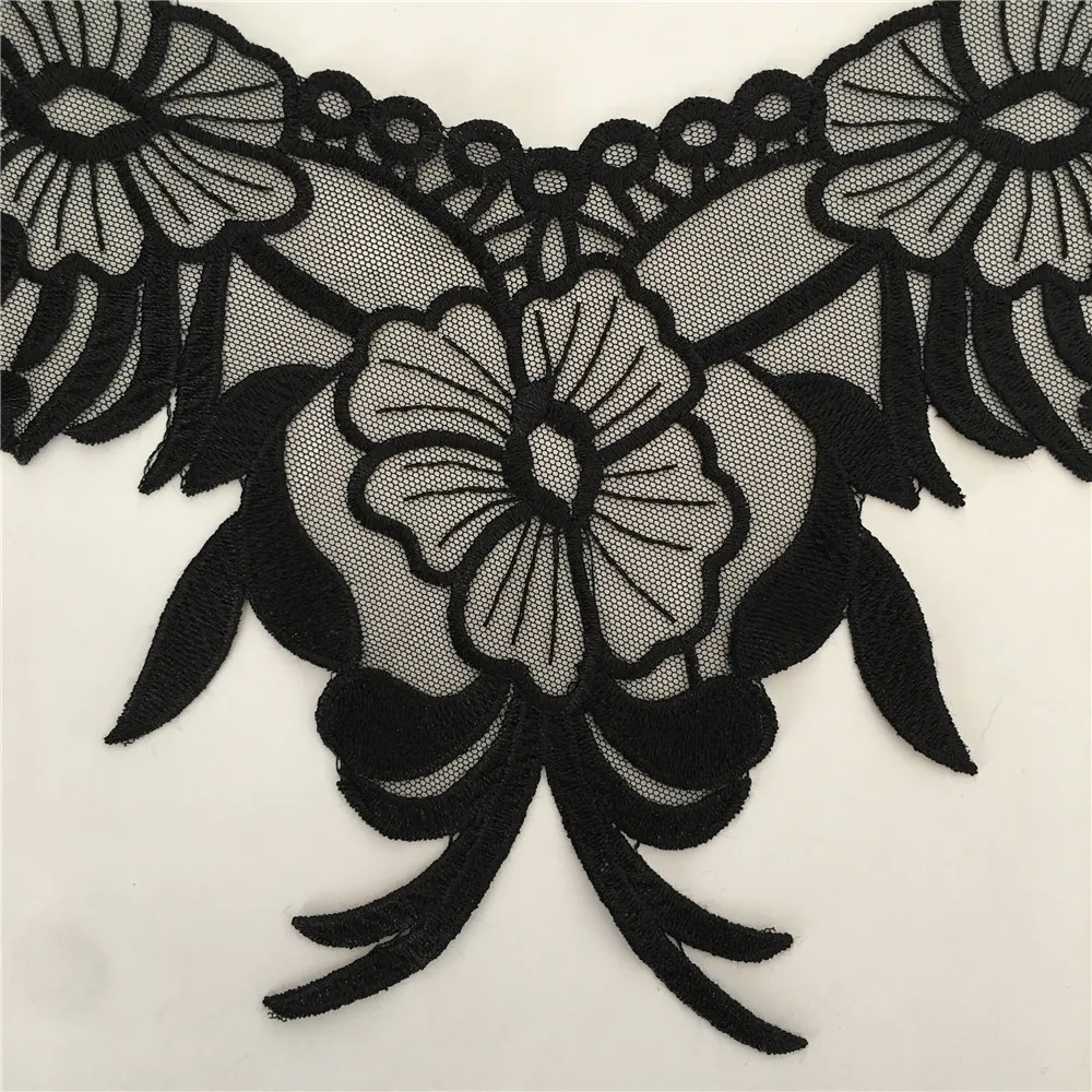 Черный вышитый воротник из органзы Венецианская аппликация кружевной вырез DIY