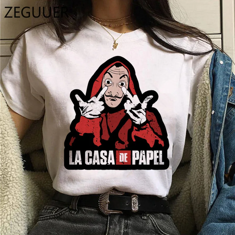 the house of paper t shirt money heist women t shirts la casa de papel print tshirt funny streetwear new clothes t shirt female free global shipping
