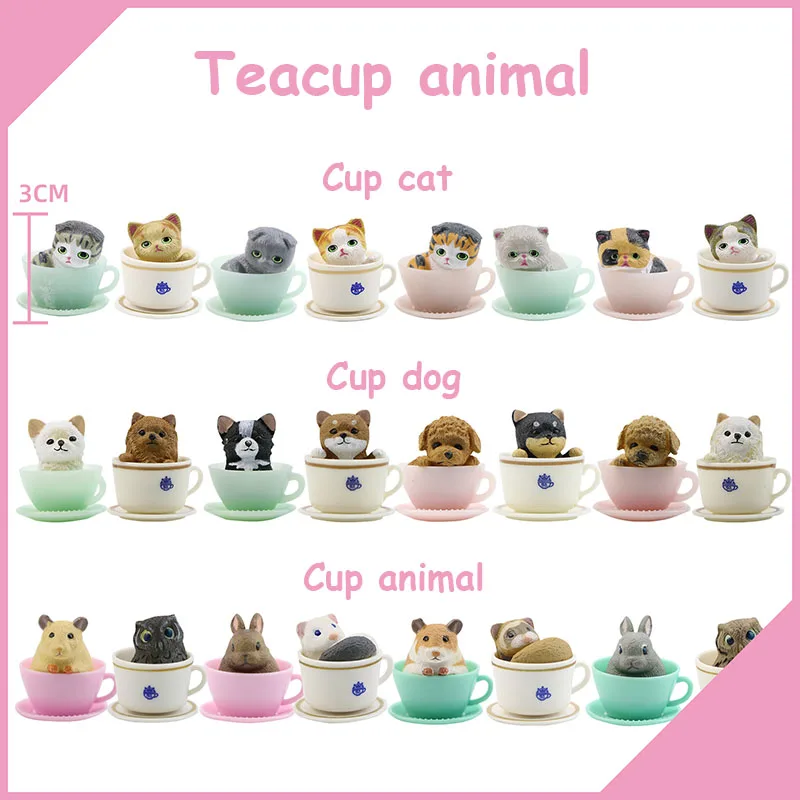 

3cm Mini Tea Cup Medium Animal Cup Cat Cup Dog Doll PVC Model Home Car Decoration Toy Crafts Gift Desktop Ornaments Furnishings