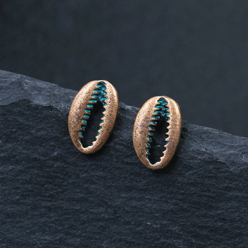 Ethnic Patina Green Sea Earring Cowrie Shell Scallop Sand Dollar Charm Dangle Drop Bohemia Beach Women Jewelry | Украшения и