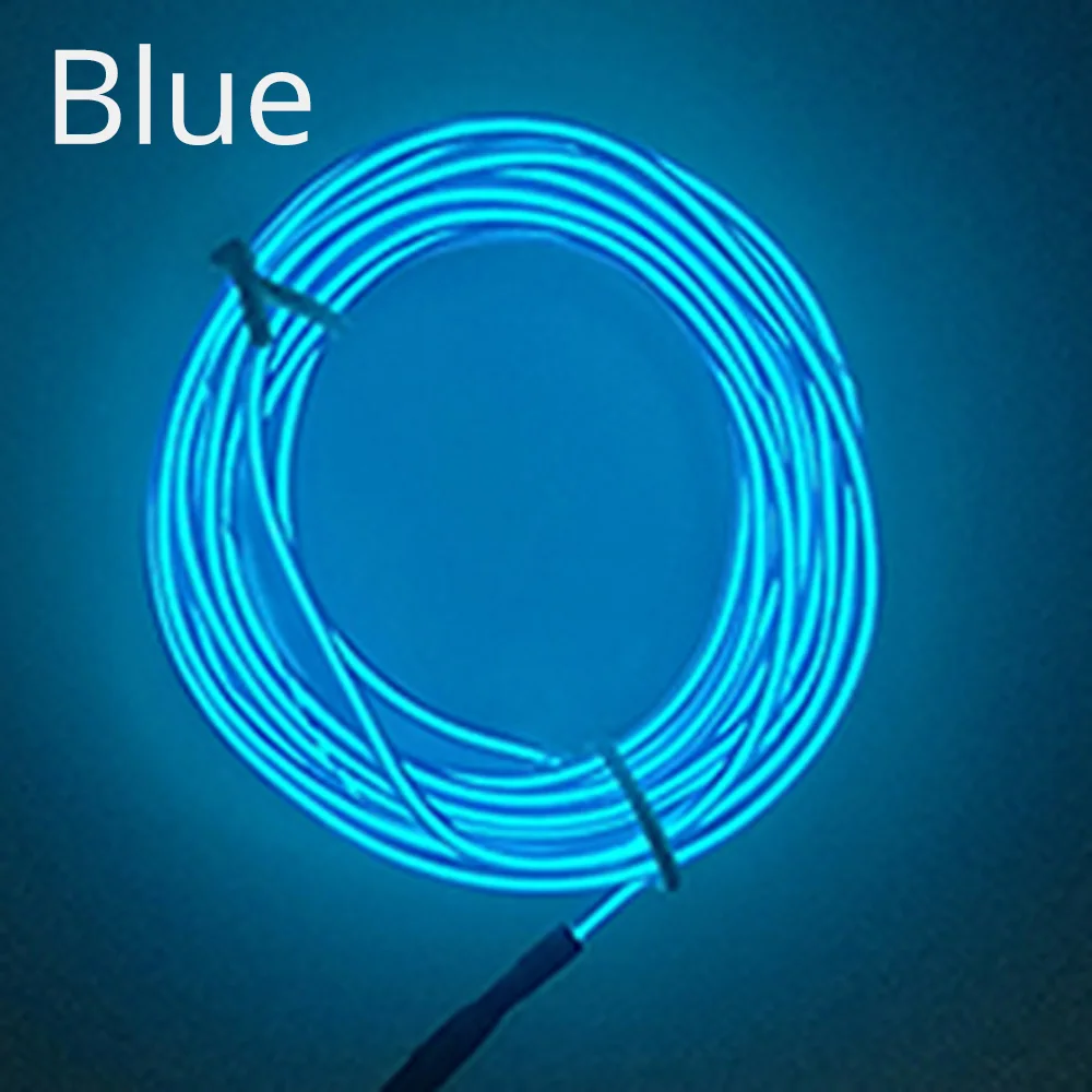 Blue 1 м/2 м/3 м/5 м освещение салона автомобиля Авто Светодиодная лента провод веревка трубка гибкий неоновый светильник с 12 В USB сигаретный привод - Испускаемый цвет: Blue