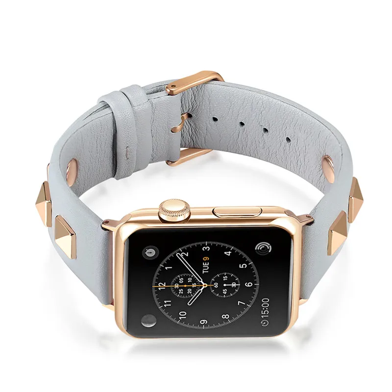 Ремешок кожаный в стиле панк для Apple watch band 44 мм 40 браслет из натуральной кожи iWatch 38