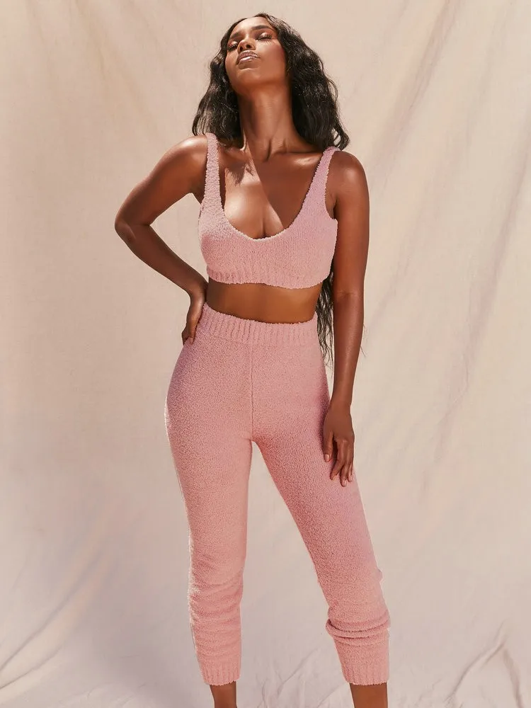 

Womens Loungewear Set Knitt Velvet Two Piece Set Top And Pants Bodycon Crop Tops Trousers Jogging Winter 2021 Loungewear Set
