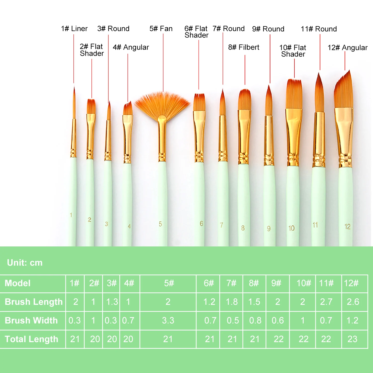 Набор кистей для рисования 12 шт. набор с нейлоновыми волосами художника гуашь