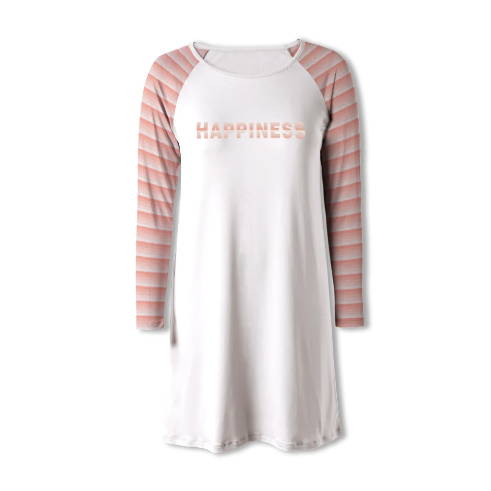 Ночная рубашка женская с длинным рукавом и принтом в полоску | Женская одежда