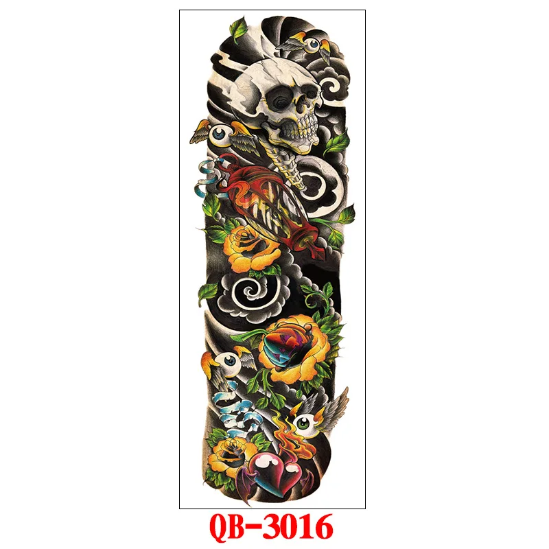 Full Arm Temporary Tattoo Stickers Large Black Skeletons Body Tattoo Waterproof Tattoo For Men Women Fake Tattoos 17*48cm - Цвет: 3016