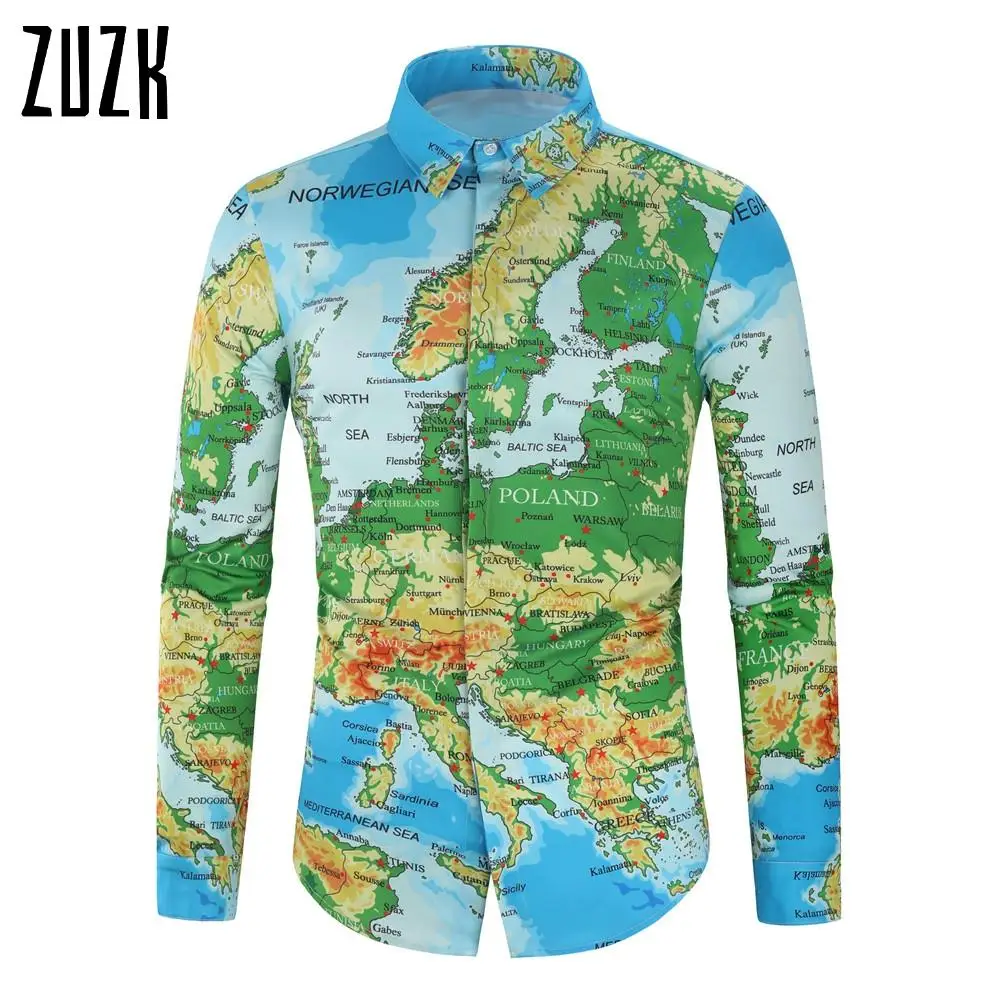 4 цвета Новинка Индивидуальная карта принт рубашка цифровой печати Для мужчин с