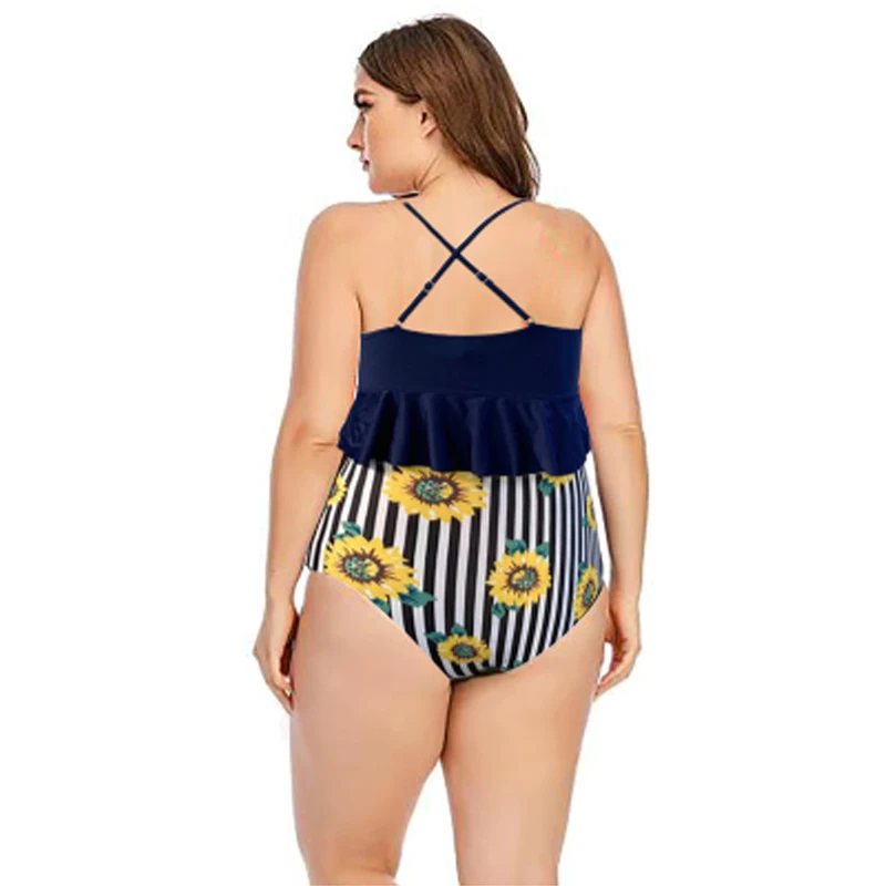 

Luren Plus Size Swimwear 2021 High Waist Cross Lace Bandage Push Up Printing Thickened Bra Bikini Split Swimsuit Beachwear Women