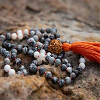 8mm jasper moonstone gemstone 108 beads mala tassel necklace chakra spiritua japa yoga tibetan spirituality