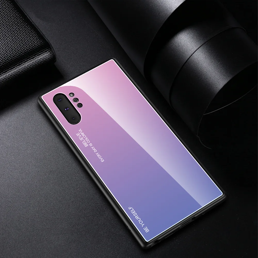 Чехол Hacrin для samsung Galaxy Note 10 Plus, чехол с градиентом, закаленное стекло, бампер, твердая задняя крышка для samsung Note 10 10+ чехол