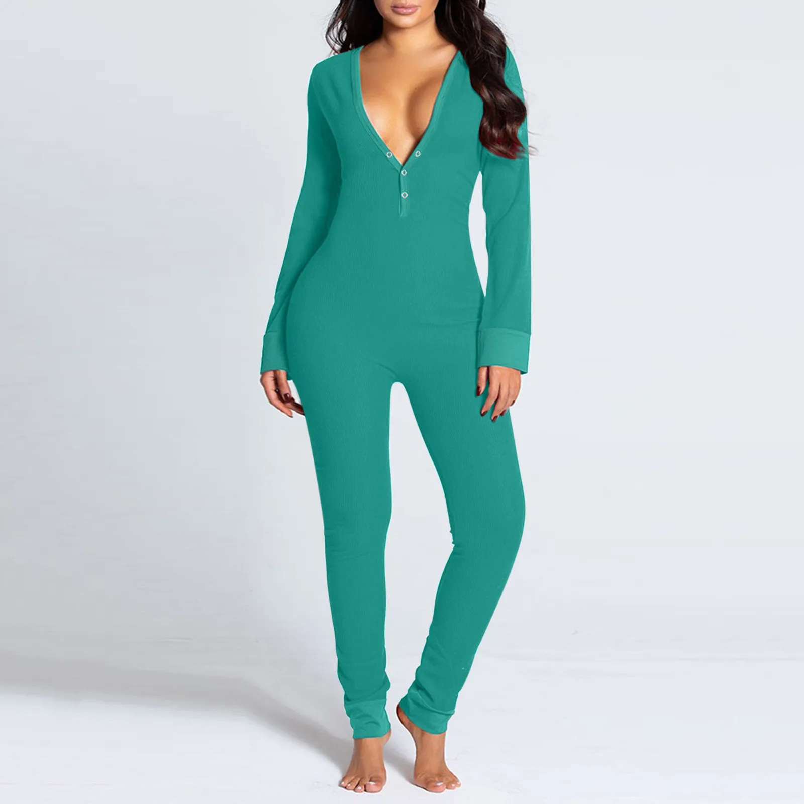 

Sexy Women V-neck Onesies Pijamas Button-down Front Functional Buttoned Flap Pajamas Adults Sleepwear Jumpsuit Pyjama Femme Sexy