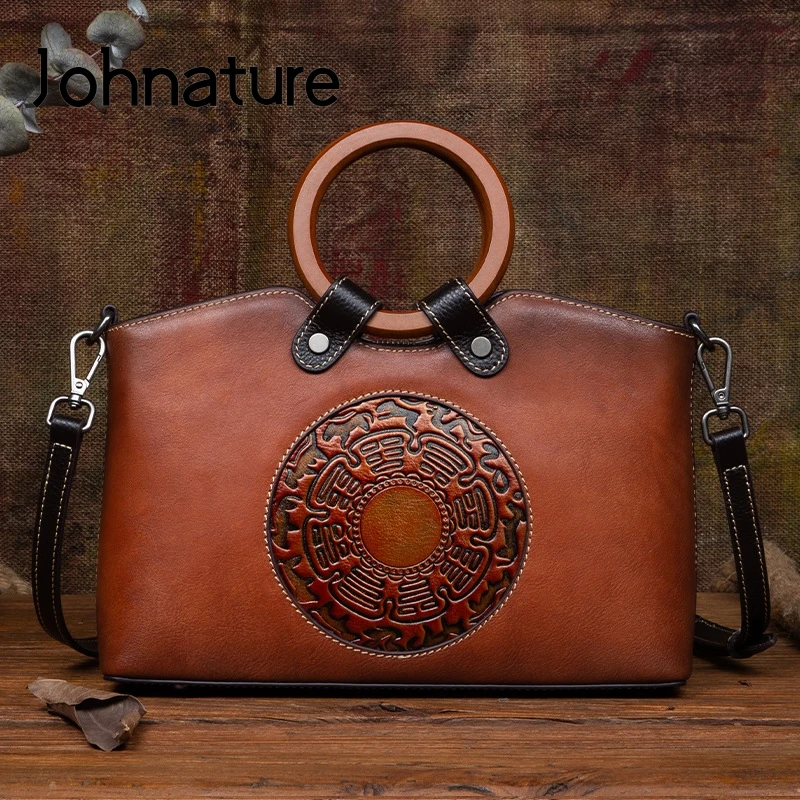 

Женская сумка из натуральной кожи Johnature, универсальная вместительная сумка из мягкой воловьей кожи в стиле ретро, 2021