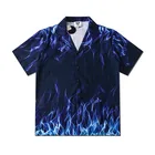 Рубашки с коротким рукавом и 3D принтом голубого пламени, уличная одежда в стиле хип-хоп, Харадзюку, Летние Гавайские пляжные корейские модные рубашки с цветочным принтом, Camisa