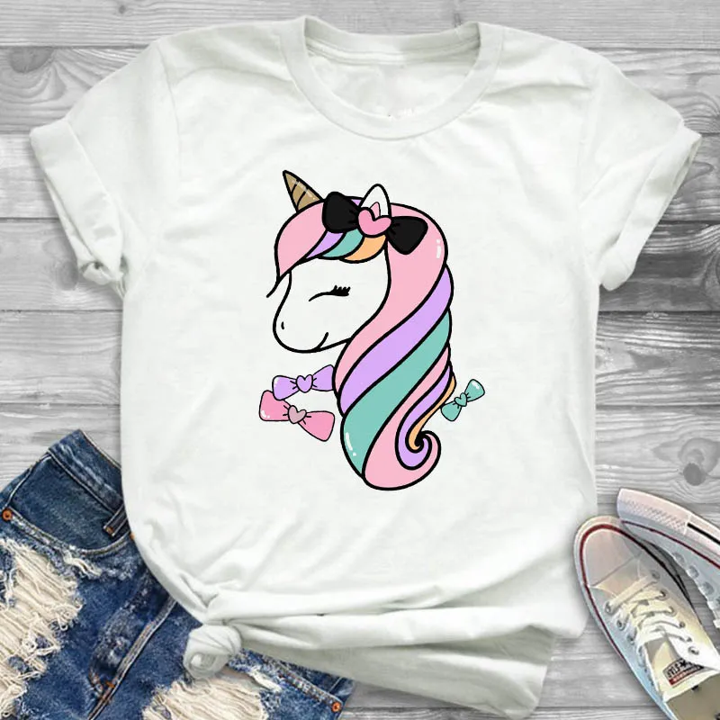 

Women Lady T Shirt Unicorn Believe Printed Tshirt Ladies Short Sleeve Loose Tee Shirt Women Female Tops Clothes Graphic T-shirt