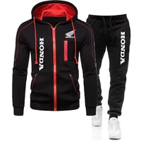 honda logo printed mens tracksuit zipper hoodie sweatshirtpants 2 piece suits trend sports suit jogging fitness men clothing