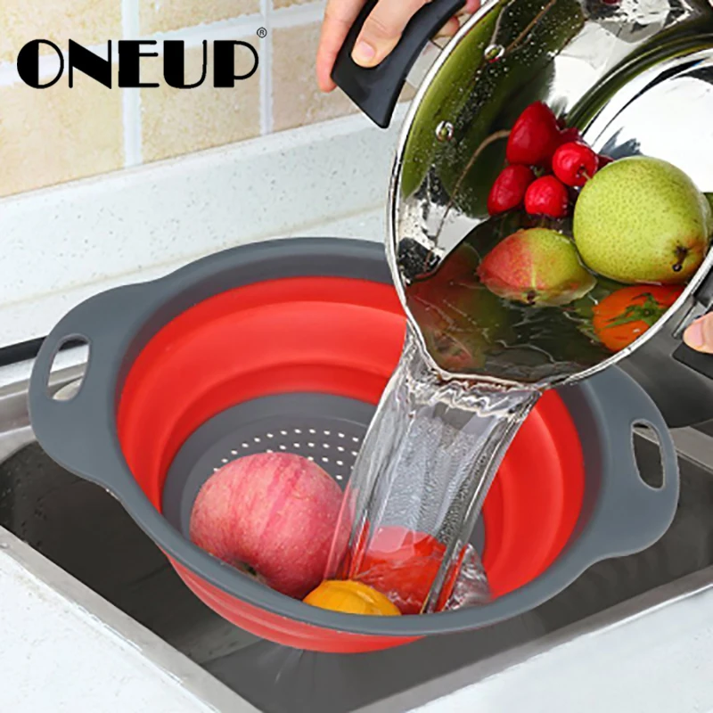 ONEUP круглая складная корзина для слива фруктов из двух частей фильтр Креативные