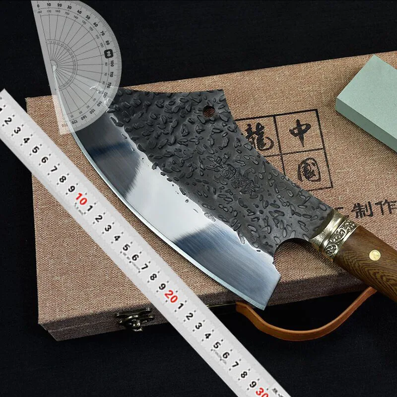Кованый кухонный нож Longquan для резки больших костей в винтажном стиле долговечный