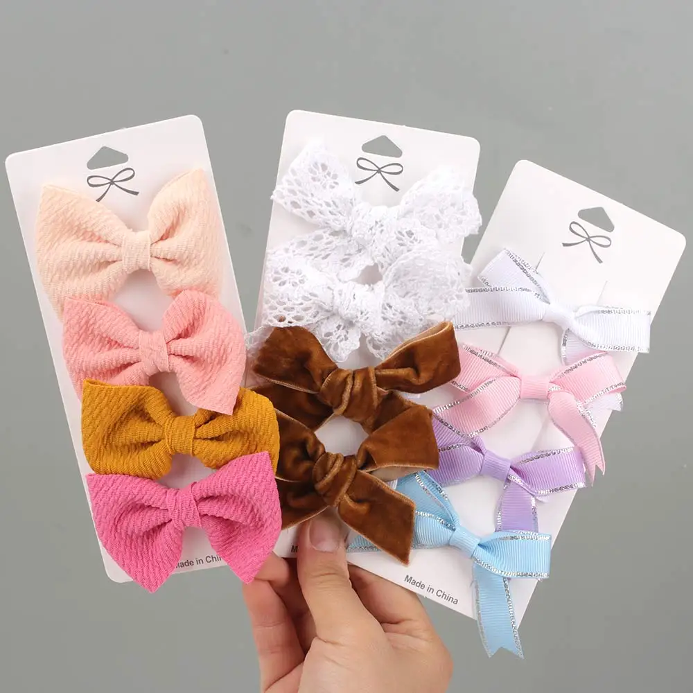 

4 Pcs/set Lace Bowknot Hairclips Solid PU Bow Hair Clips Set Fashion Girls Kids Barrettes Hairpins Children Hair Accessories