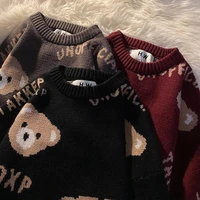 women 2021 fashion oversized teddy bear knitted sweater vintage o neck long sleeve female causal pullovers chic tops christmas