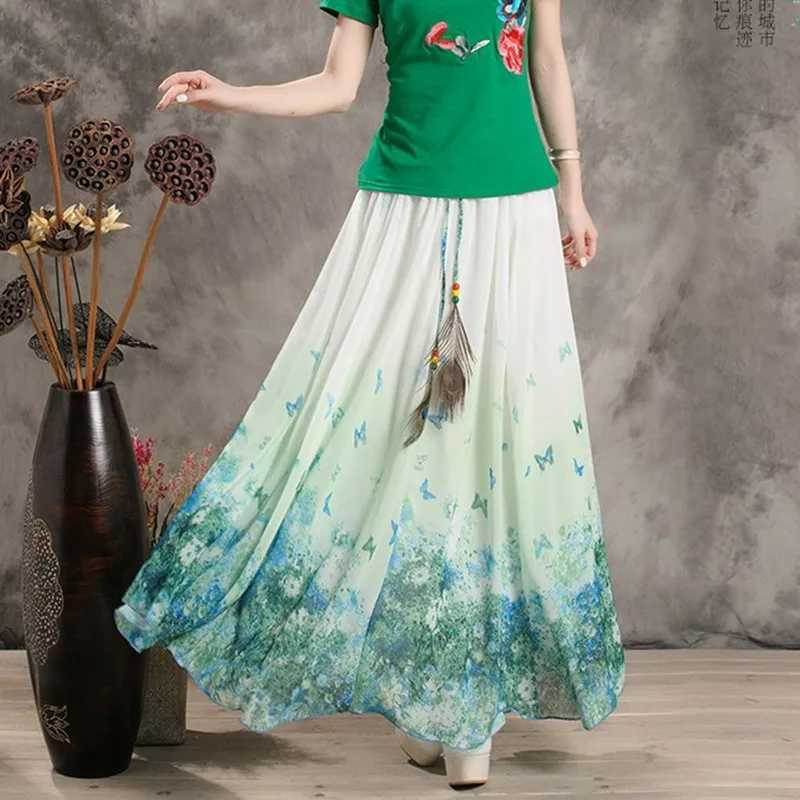 Женская шифоновая юбка в богемном стиле длинная винтажная макси Харадзюку с