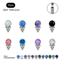 g23 f136 titanium earrings 16g six prong set opal zircon labret female threaded earring tragus cartilage women body jewelry