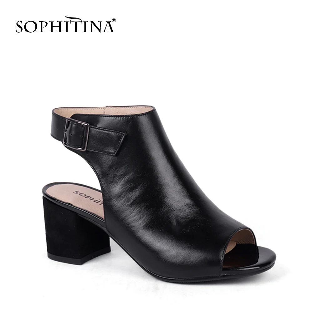 SOPHITINA/модные босоножки с пряжкой; высокое качество; удобная обувь с круглым носком и ремешком сзади; однотонные женские босоножки на квадратном каблуке; X12