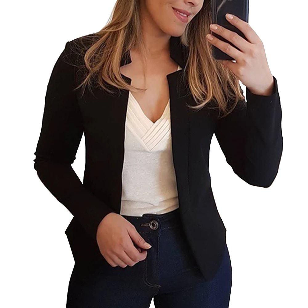 Black SFIT, новинка, женские куртки, модный бренд, для офиса, для девушек, блейзеры, для женщин, одноцветное, с длинным рукавом, пальто, для девушек, приталенное, пальто, топ, Mujer - Цвет: Black